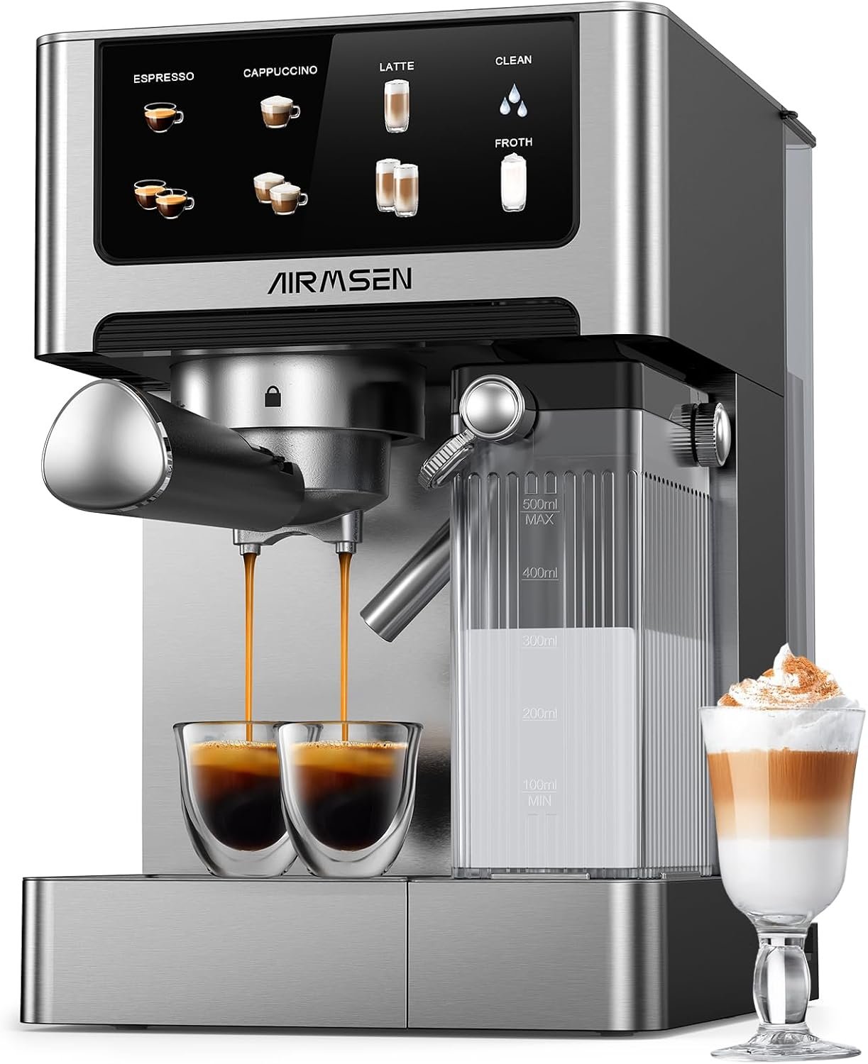 AIRMSEN BCM2308 20 bar espresso machine with automatic milk frother and touchscreen