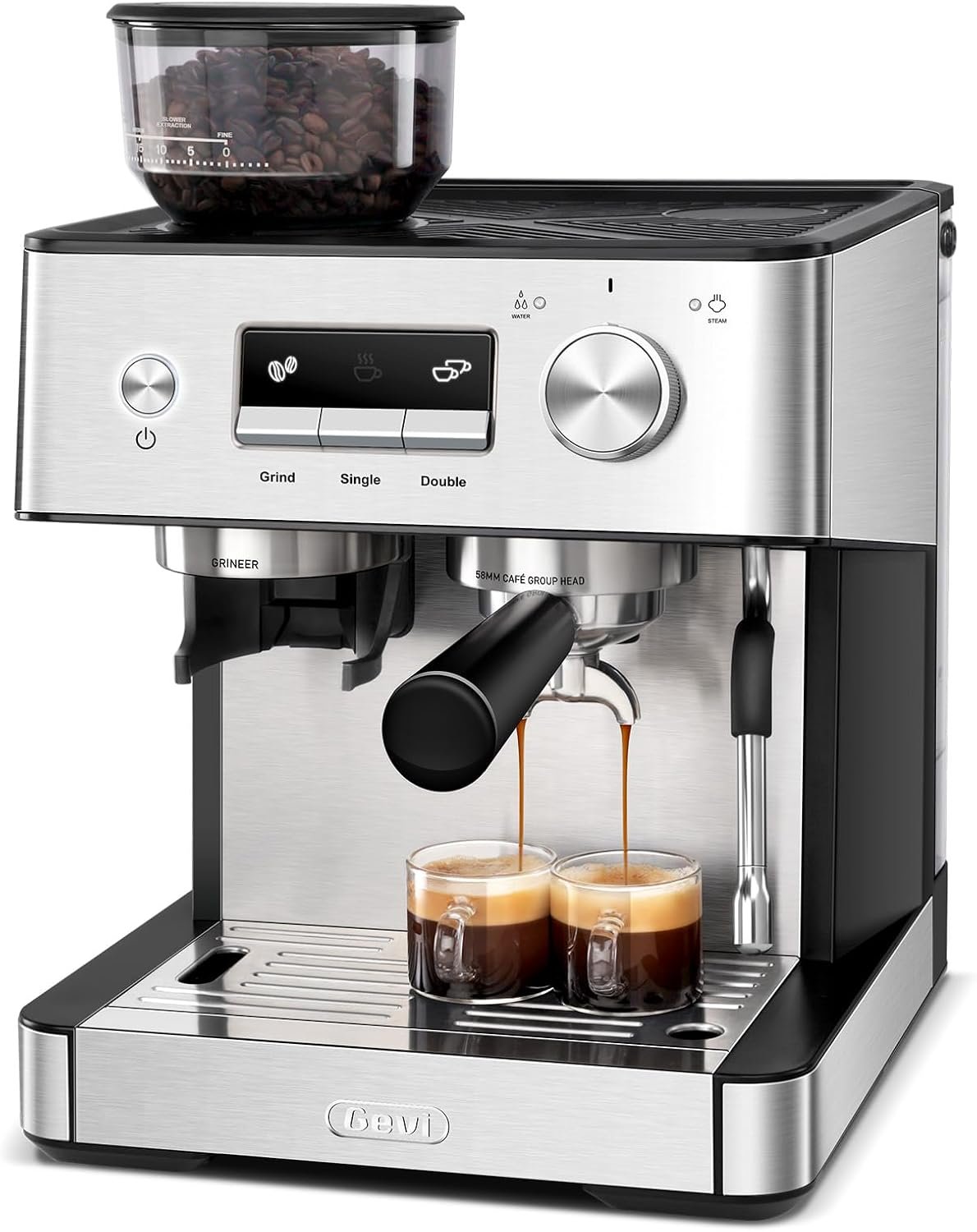 Gevi ECMI0 20 bar espresso machine with built-in grinder and manual milk frother