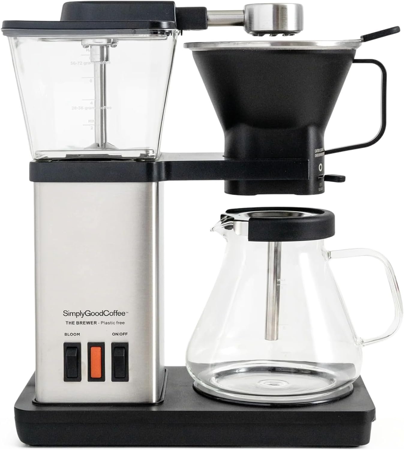 SimplyGoodCoffee THE BREWER plastic-free drip coffee maker with stainless steel and glass brew path