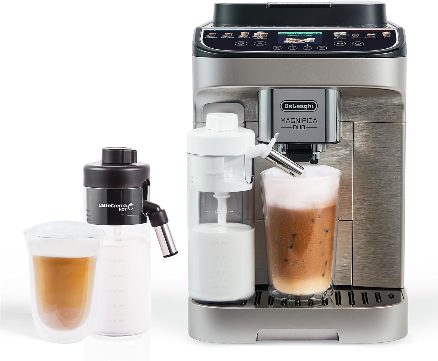 De'Longhi Magnifica Duo fully automatic espresso machine for hot and cold coffee drinks
