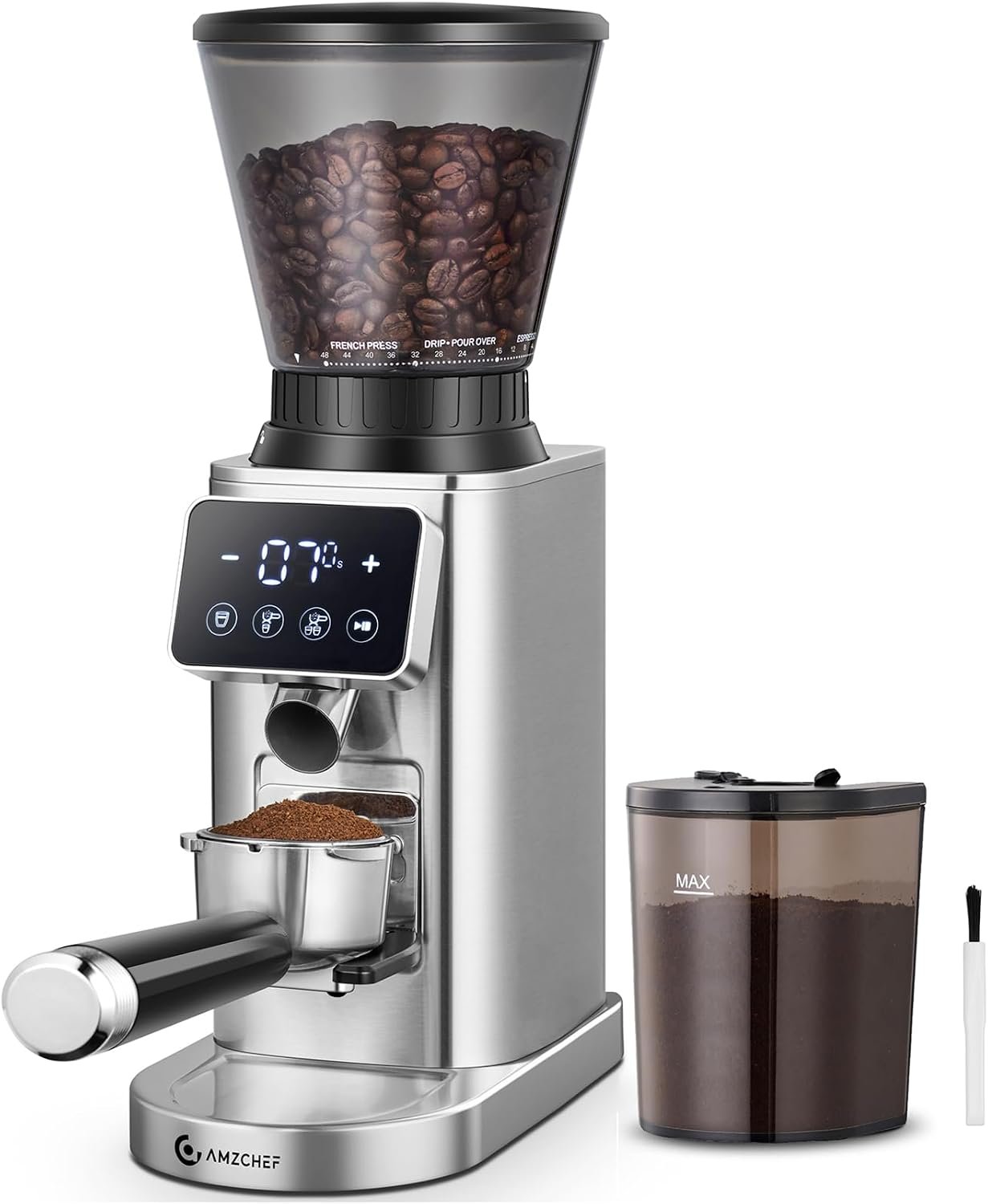 AMZCHEF 48-setting conical burr coffee grinder for a budget home espresso setup
