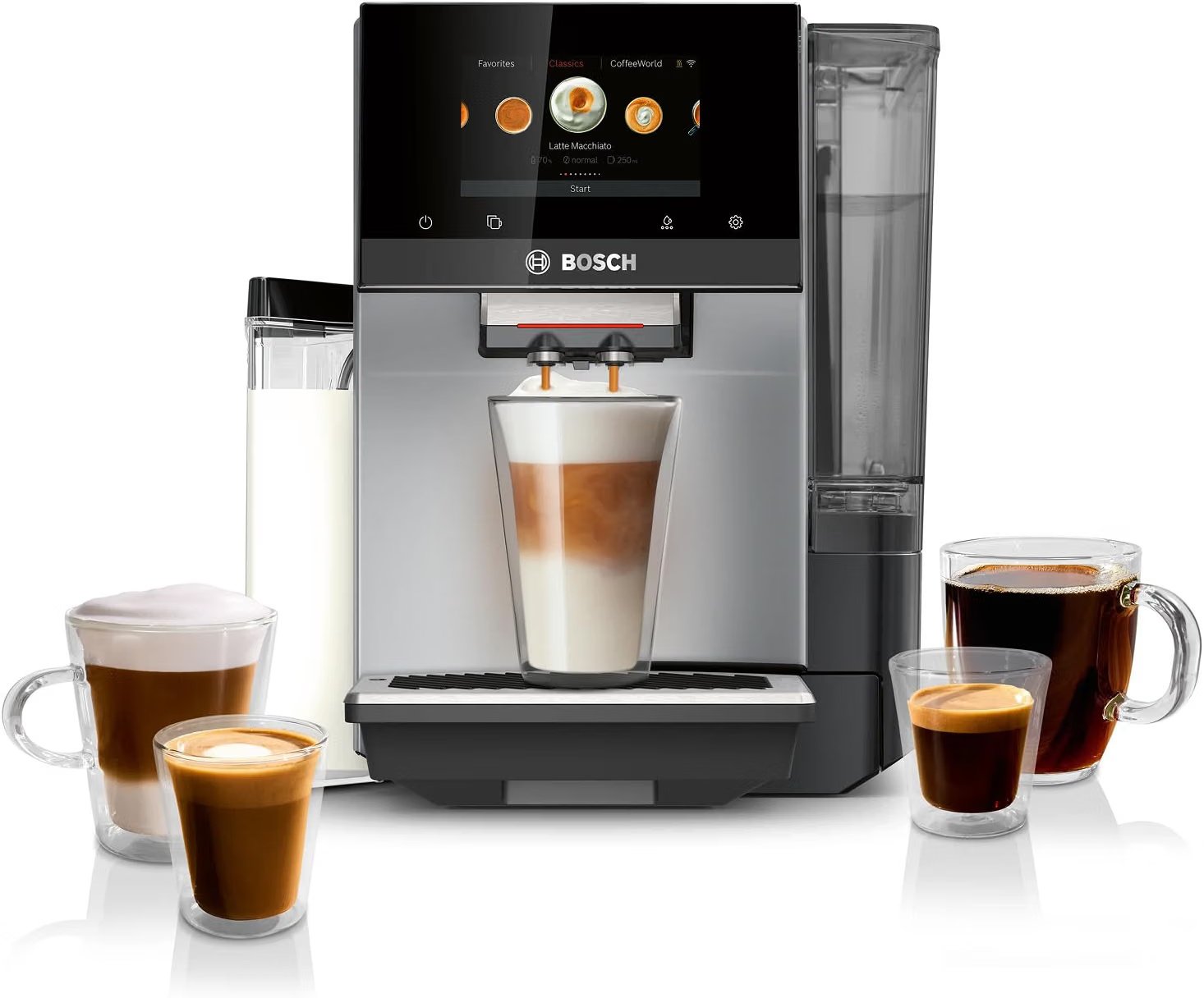 Bosch 800 Series VeroCafe fully automatic espresso machine with color touchscreen