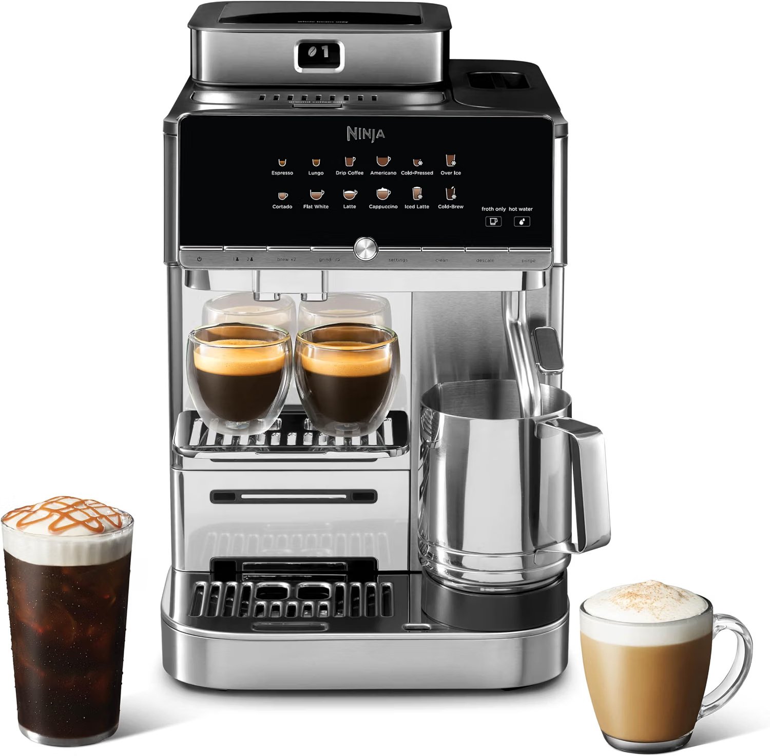 Ninja AutoBarista Pro AE1051 fully automatic espresso machine with two swappable bean hoppers