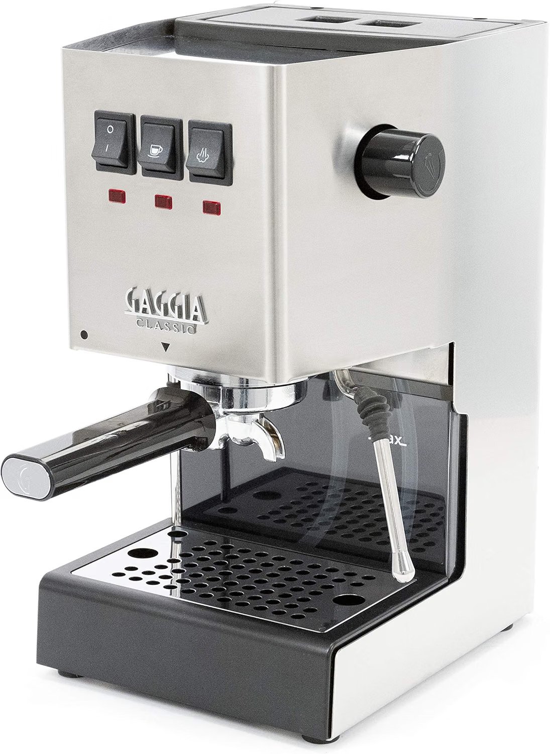 Gaggia Classic E24 manual espresso machine with portafilter and steam wand for learning traditional espresso preparation