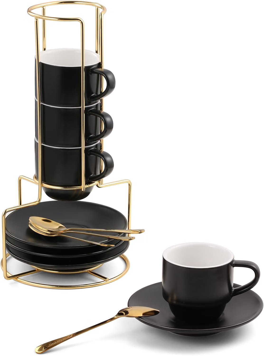 3 ounce ceramic demitasse espresso cups set of four with saucers spoons and stand