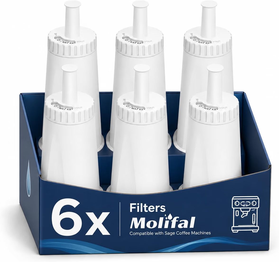Six-pack replacement water filters for compatible Breville espresso machines