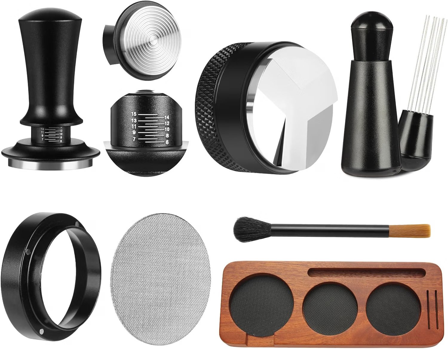 Seven-piece espresso accessories set with WDT and tamping tools